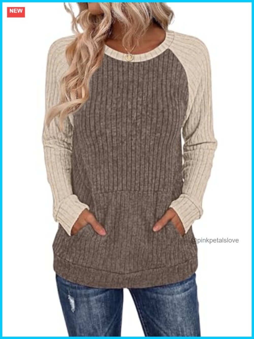 Womens Oversized Sweater Tunic Long Sleeve Color Block Pullover with Pocket